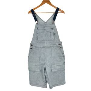 Duluth Trading Rootstock Striped Gardening Overall Shorts Railroad Blue Size S
